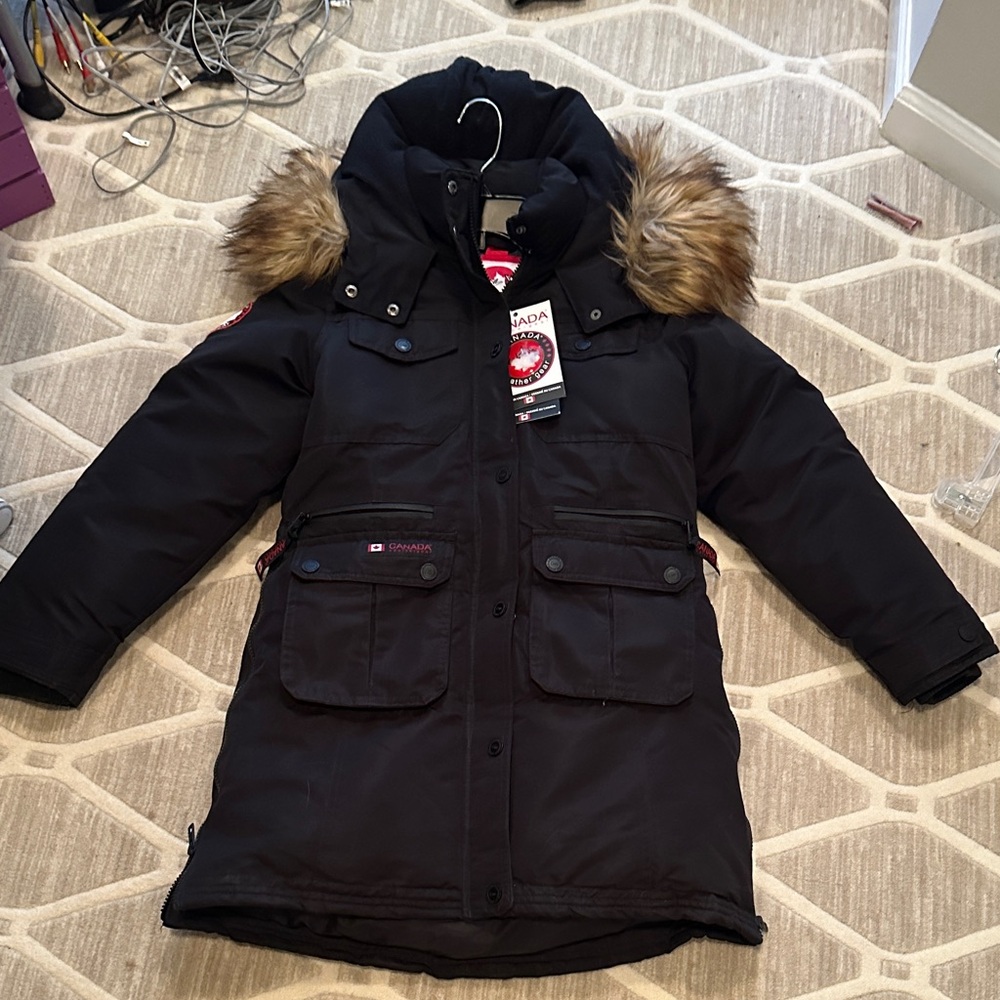 Brand New Canada Brand Black Coat with Fur Trim